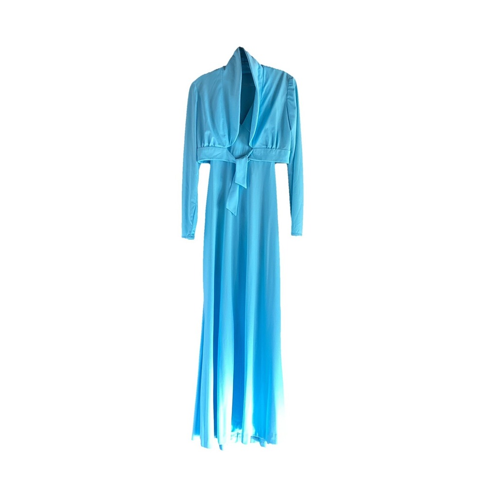 Vtg 70's Maxi Dress S/M Halter Bolero Poly Blue Disco Hippie Festival Handmade